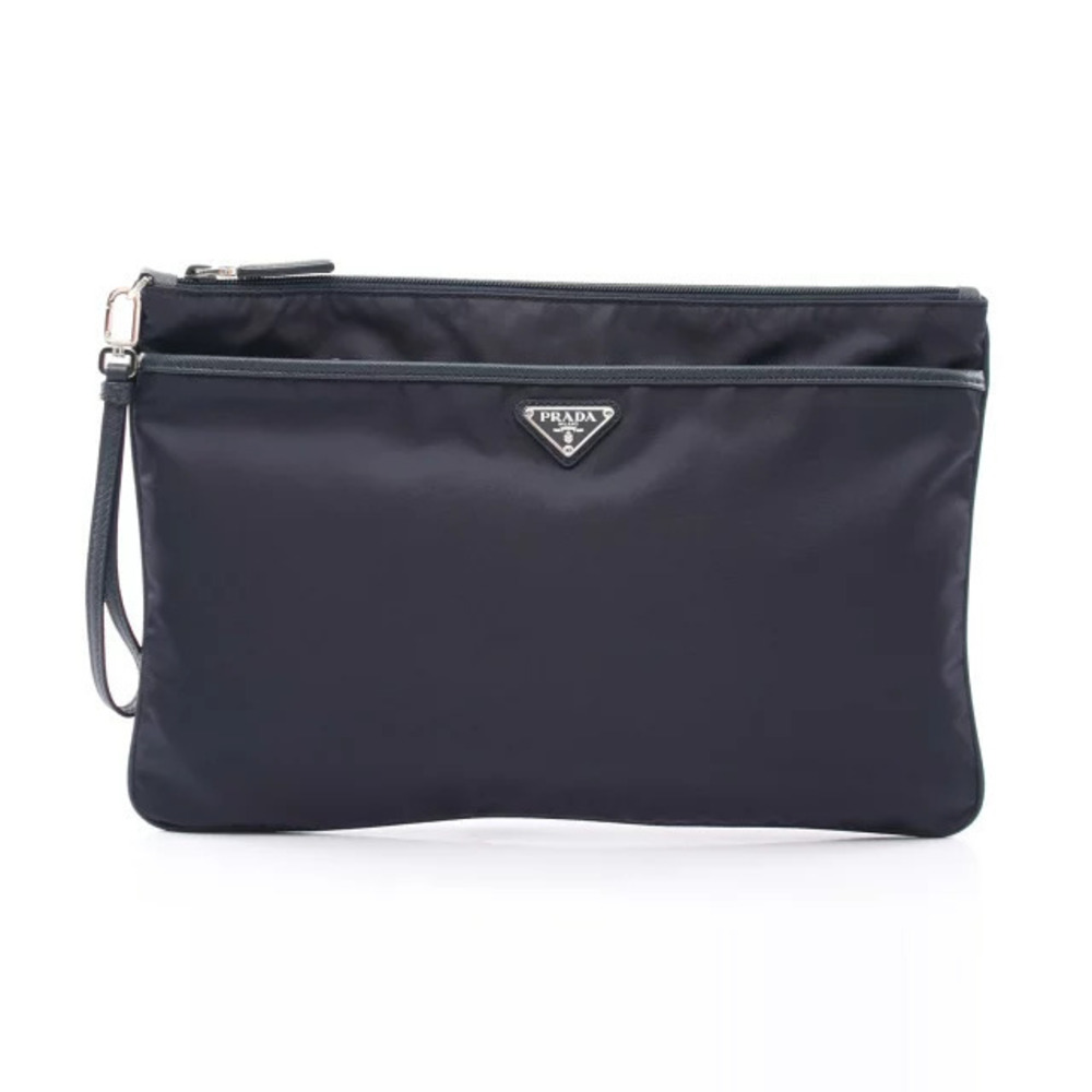 Prada Tessuto Saffiano Clutch Bag Saffiano Leather Navy Blue